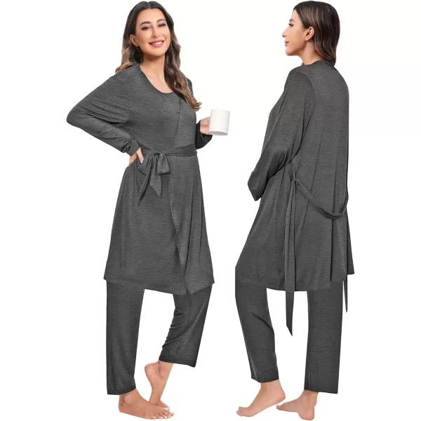 imageSWOMOG Maternity Nursing Robe Set 3 PCS Women Postpartum Pajamas Breastfeeding Labor Delivery Hospital Pregnancy PjsDeep Grey