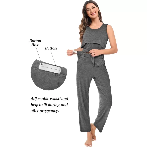 imageSWOMOG Maternity Nursing Robe Set 3 PCS Women Postpartum Pajamas Breastfeeding Labor Delivery Hospital Pregnancy PjsDeep Grey