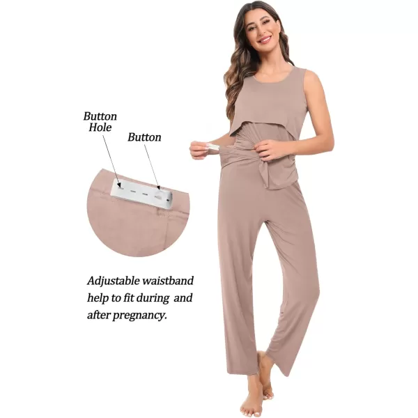 imageSWOMOG Maternity Nursing Robe Set 3 PCS Women Postpartum Pajamas Breastfeeding Labor Delivery Hospital Pregnancy PjsEcru