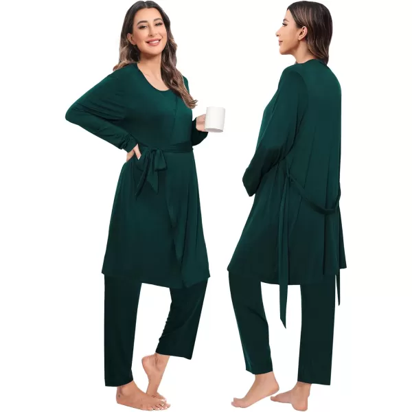 imageSWOMOG Maternity Nursing Robe Set 3 PCS Women Postpartum Pajamas Breastfeeding Labor Delivery Hospital Pregnancy PjsEmerald Green