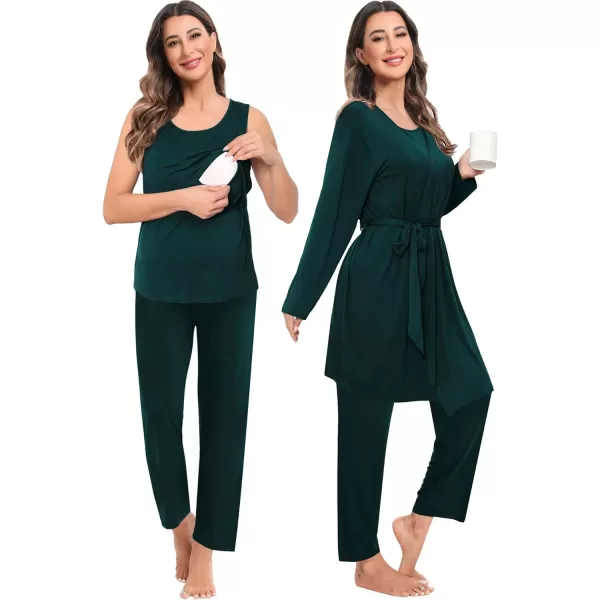 imageSWOMOG Maternity Nursing Robe Set 3 PCS Women Postpartum Pajamas Breastfeeding Labor Delivery Hospital Pregnancy PjsEmerald Green