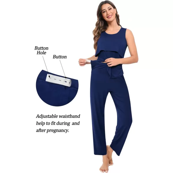 imageSWOMOG Maternity Nursing Robe Set 3 PCS Women Postpartum Pajamas Breastfeeding Labor Delivery Hospital Pregnancy PjsNavy Blue