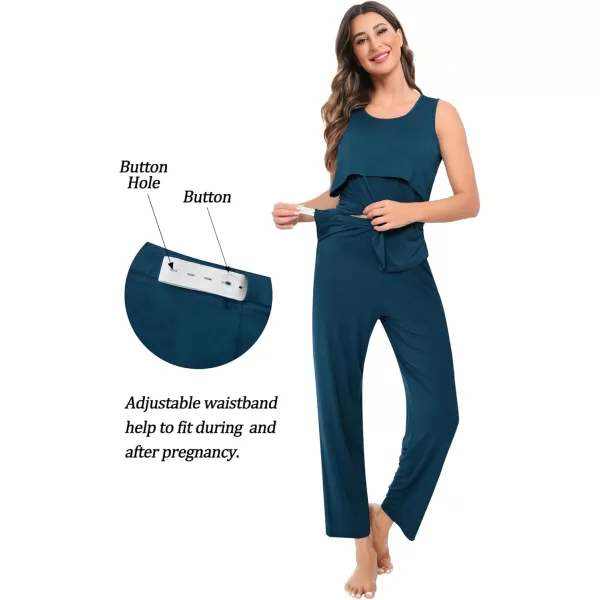 imageSWOMOG Maternity Nursing Robe Set 3 PCS Women Postpartum Pajamas Breastfeeding Labor Delivery Hospital Pregnancy PjsOxford Blue