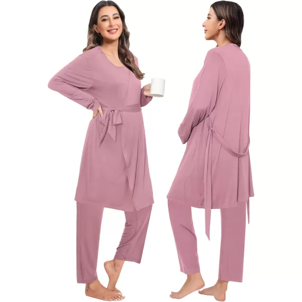 imageSWOMOG Maternity Nursing Robe Set 3 PCS Women Postpartum Pajamas Breastfeeding Labor Delivery Hospital Pregnancy PjsTaro Purple