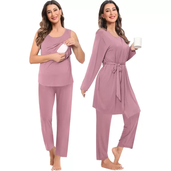 imageSWOMOG Maternity Nursing Robe Set 3 PCS Women Postpartum Pajamas Breastfeeding Labor Delivery Hospital Pregnancy PjsTaro Purple