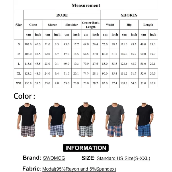 imageSWOMOG Mens Pajama Set Short Sleeve Sleepwear 2 PCS Soft Pjs Sets Crewneck Loungewear Nightwear with PocketsBlack  White Plaid