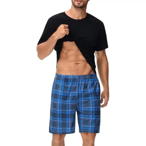 imageSWOMOG Mens Pajama Set Short Sleeve Sleepwear 2 PCS Soft Pjs Sets Crewneck Loungewear Nightwear with PocketsBlue Plaid