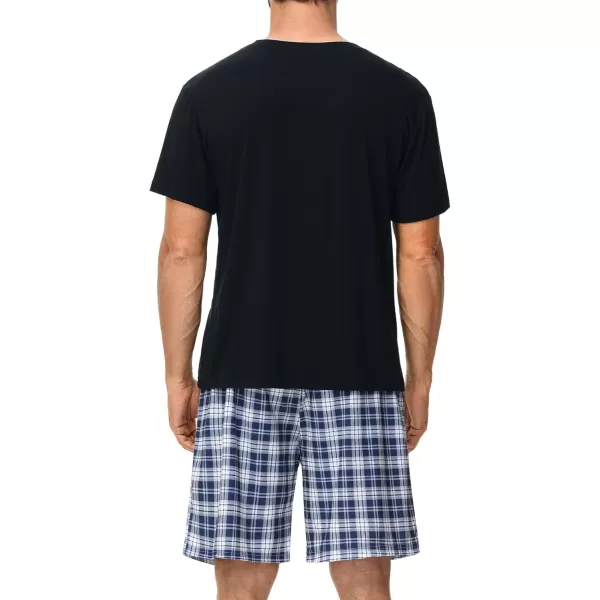 imageSWOMOG Mens Pajama Set Short Sleeve Sleepwear 2 PCS Soft Pjs Sets Crewneck Loungewear Nightwear with PocketsWhite  Navy Blue Plaid