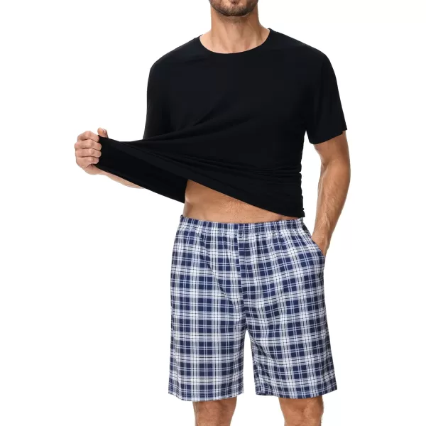 imageSWOMOG Mens Pajama Set Short Sleeve Sleepwear 2 PCS Soft Pjs Sets Crewneck Loungewear Nightwear with PocketsWhite  Navy Blue Plaid