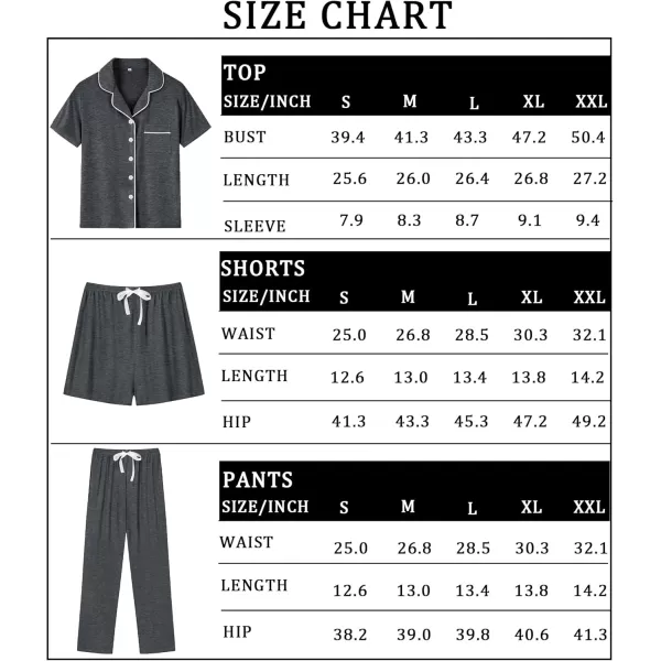 imageSWOMOG Womens 3pcs Button Down Pajamas Set Short Sleeve Sleepwear Bride Pj Lounge Set with Long PantsDeep Grey