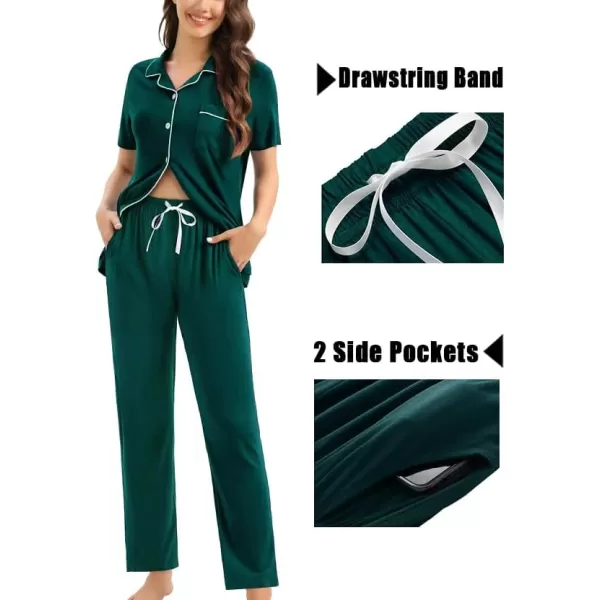 imageSWOMOG Womens 3pcs Button Down Pajamas Set Short Sleeve Sleepwear Bride Pj Lounge Set with Long PantsGreen