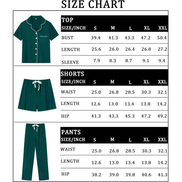 imageSWOMOG Womens 3pcs Button Down Pajamas Set Short Sleeve Sleepwear Bride Pj Lounge Set with Long PantsGreen