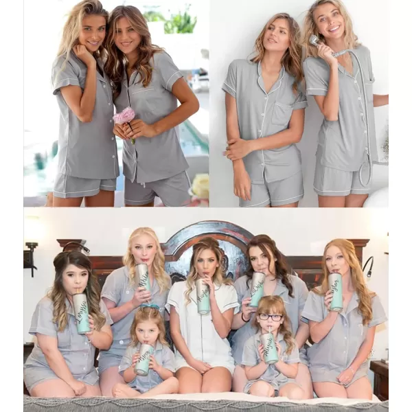 imageSWOMOG Womens 3pcs Button Down Pajamas Set Short Sleeve Sleepwear Bride Pj Lounge Set with Long PantsGrey