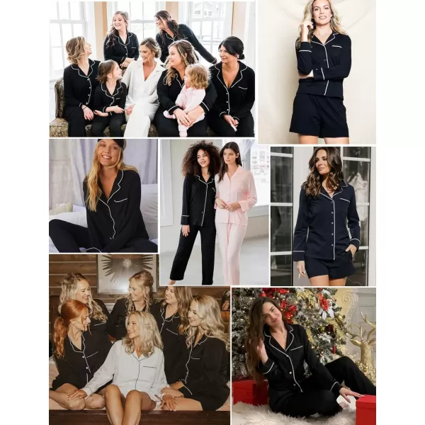 imageSWOMOG Womens 3pcs Button Down Pajamas Set Short Sleeve Sleepwear Bride Pj Lounge Set with Long PantsLong Sleeve Black