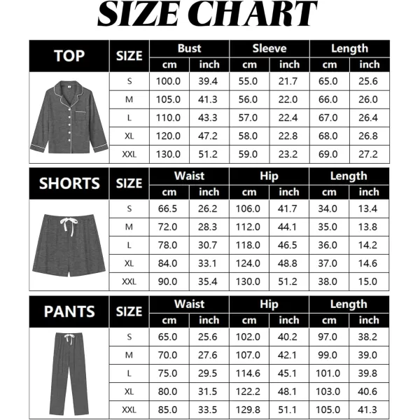 imageSWOMOG Womens 3pcs Button Down Pajamas Set Short Sleeve Sleepwear Bride Pj Lounge Set with Long PantsLong Sleeve Deep Grey