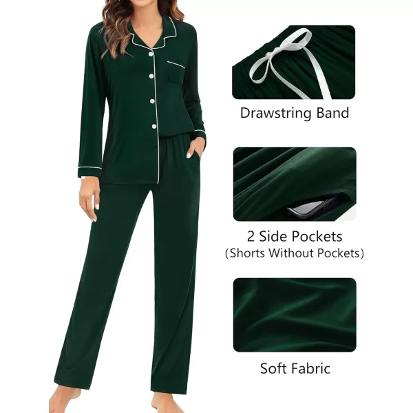 imageSWOMOG Womens 3pcs Button Down Pajamas Set Short Sleeve Sleepwear Bride Pj Lounge Set with Long PantsLong Sleeve Green