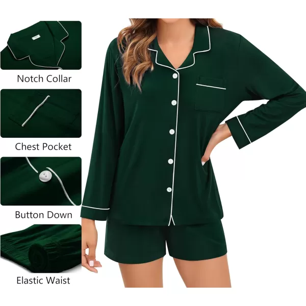 imageSWOMOG Womens 3pcs Button Down Pajamas Set Short Sleeve Sleepwear Bride Pj Lounge Set with Long PantsLong Sleeve Green