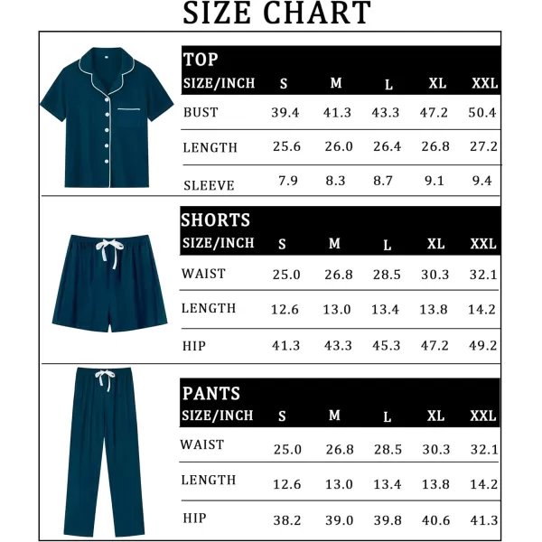 imageSWOMOG Womens 3pcs Button Down Pajamas Set Short Sleeve Sleepwear Bride Pj Lounge Set with Long PantsOxford Blue