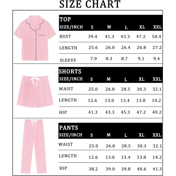 imageSWOMOG Womens 3pcs Button Down Pajamas Set Short Sleeve Sleepwear Bride Pj Lounge Set with Long PantsPink