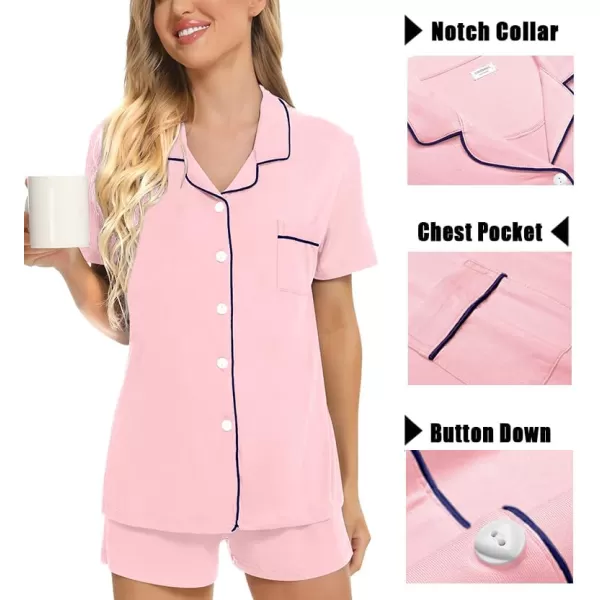 imageSWOMOG Womens 3pcs Button Down Pajamas Set Short Sleeve Sleepwear Bride Pj Lounge Set with Long PantsPink