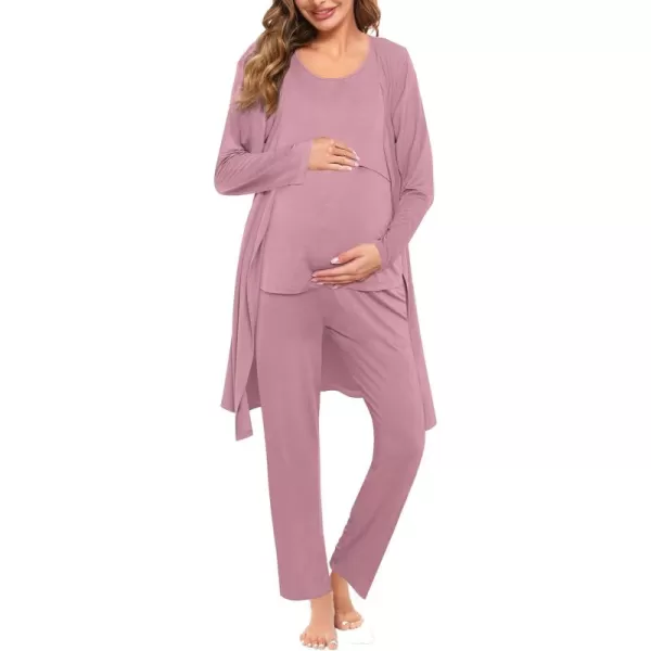 imageSWOMOG Maternity Nursing Robe Set 3 PCS Women Postpartum Pajamas Breastfeeding Labor Delivery Hospital Pregnancy PjsTaro Purple