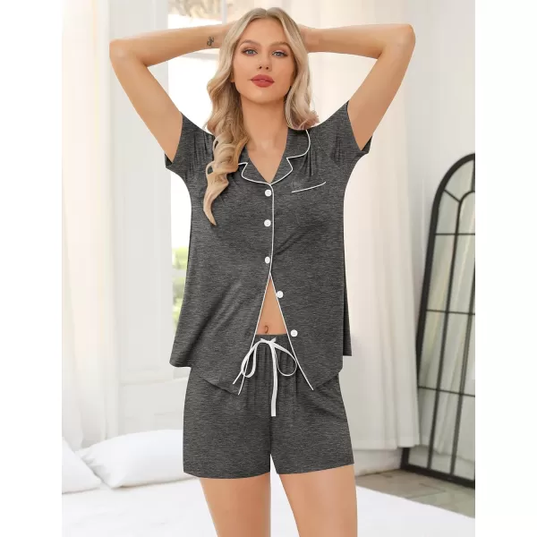 imageSWOMOG 2 Pack Womens Pajama Sets Short Sleeve Sleepwear Top ampamp Shorts Button Down Pjs Soft Loungewear Bride Lounge SetsBlack  Deep Grey