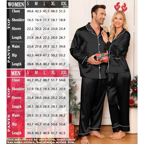 imageSWOMOG Couple Matching Pajamas Sets Women ampamp Men Silk Satin Pjs Set Long Sleeve Button Down Sleepwear with 2 PocketsBlack