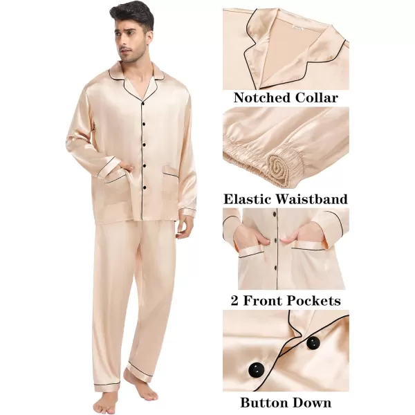 imageSWOMOG Couple Matching Pajamas Sets Women ampamp Men Silk Satin Pjs Set Long Sleeve Button Down Sleepwear with 2 PocketsChampagne