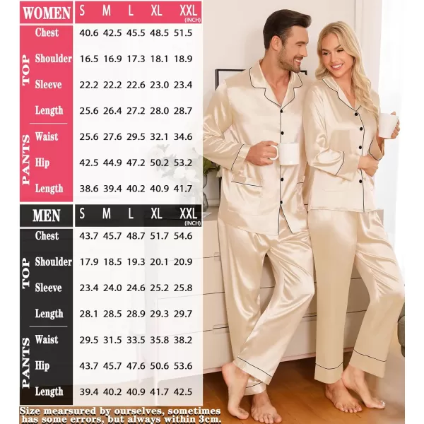 imageSWOMOG Couple Matching Pajamas Sets Women ampamp Men Silk Satin Pjs Set Long Sleeve Button Down Sleepwear with 2 PocketsChampagne