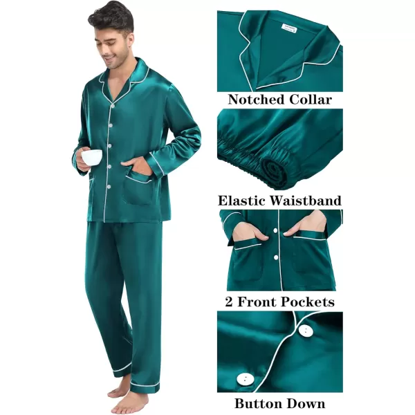 imageSWOMOG Couple Matching Pajamas Sets Women ampamp Men Silk Satin Pjs Set Long Sleeve Button Down Sleepwear with 2 PocketsGreen