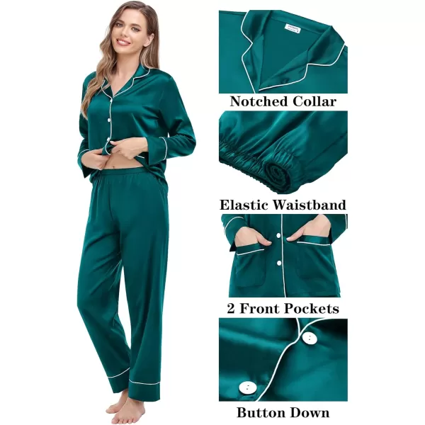 imageSWOMOG Couple Matching Pajamas Sets Women ampamp Men Silk Satin Pjs Set Long Sleeve Button Down Sleepwear with 2 PocketsGreen