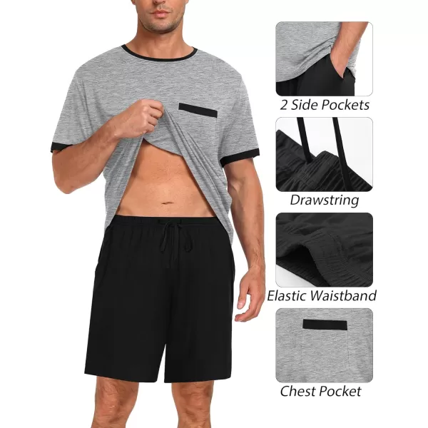 imageSWOMOG Mens Pajamas Set Short Sleeve Sleepwear Lightweight Soft Pjs 2 Piece Modal Sleep Sets Nightwear with Pockets SXXLGrey Top  Black Short