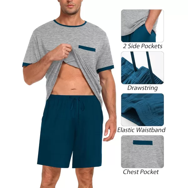 imageSWOMOG Mens Pajamas Set Short Sleeve Sleepwear Lightweight Soft Pjs 2 Piece Modal Sleep Sets Nightwear with Pockets SXXLGrey Top  Blue Short