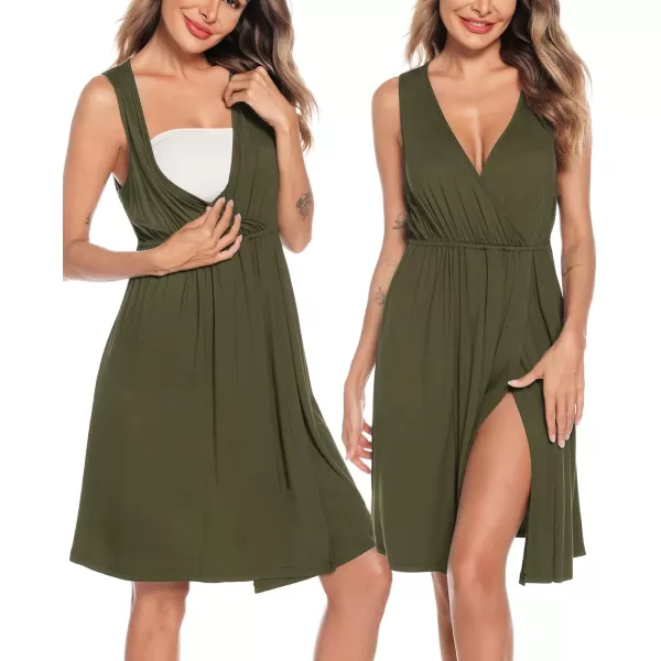 imageSWOMOG Women Maternity Nursing Gown and Robe Set 3 in 1 Labor Delivery Nursing Nightgown for Breastfeeding Hospital BathrobeArmy Green