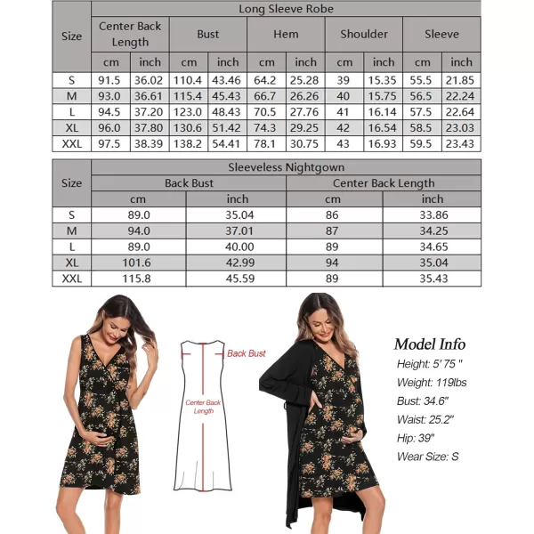 imageSWOMOG Women Maternity Nursing Gown and Robe Set 3 in 1 Labor Delivery Nursing Nightgown for Breastfeeding Hospital BathrobeBlack  Retro Flower