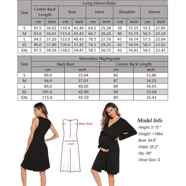 imageSWOMOG Women Maternity Nursing Gown and Robe Set 3 in 1 Labor Delivery Nursing Nightgown for Breastfeeding Hospital BathrobeBlack