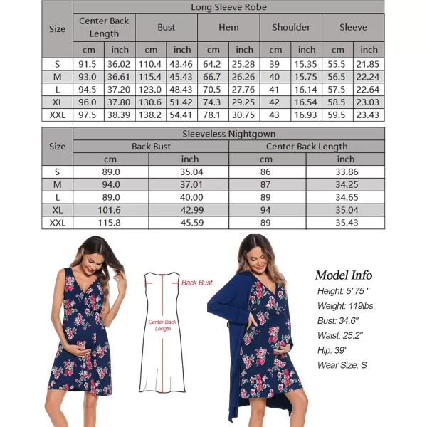 imageSWOMOG Women Maternity Nursing Gown and Robe Set 3 in 1 Labor Delivery Nursing Nightgown for Breastfeeding Hospital BathrobeBlue  Red Flower