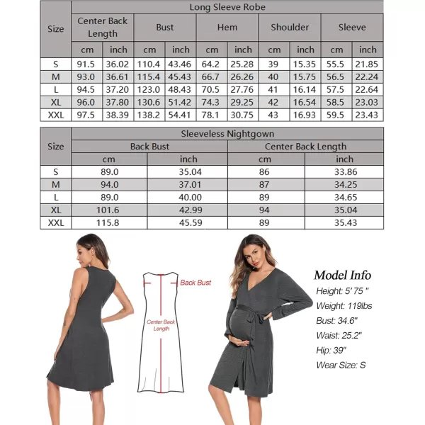 imageSWOMOG Women Maternity Nursing Gown and Robe Set 3 in 1 Labor Delivery Nursing Nightgown for Breastfeeding Hospital BathrobeDark Grey