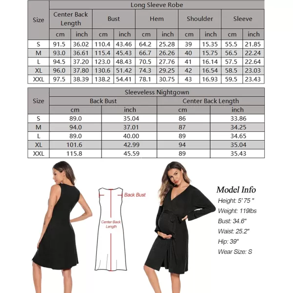 imageSWOMOG Women Maternity Nursing Gown and Robe Set 3 in 1 Labor Delivery Nursing Nightgown for Breastfeeding Hospital BathrobeDeep Black Grey