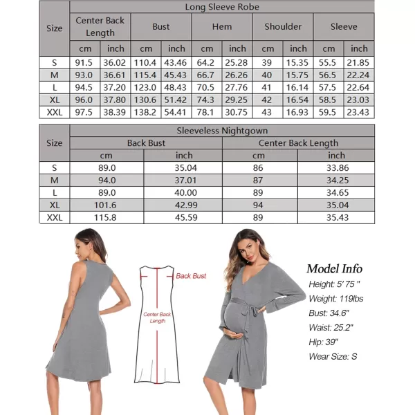 imageSWOMOG Women Maternity Nursing Gown and Robe Set 3 in 1 Labor Delivery Nursing Nightgown for Breastfeeding Hospital BathrobeGrey