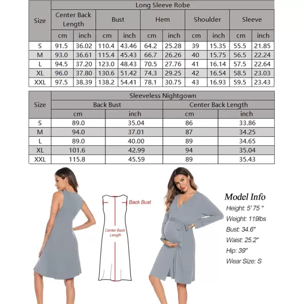 imageSWOMOG Women Maternity Nursing Gown and Robe Set 3 in 1 Labor Delivery Nursing Nightgown for Breastfeeding Hospital BathrobeGrey Green