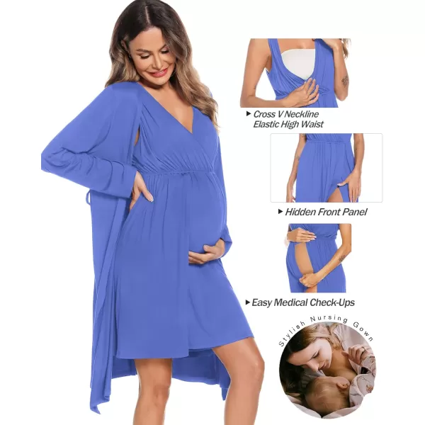 imageSWOMOG Women Maternity Nursing Gown and Robe Set 3 in 1 Labor Delivery Nursing Nightgown for Breastfeeding Hospital BathrobeLavender