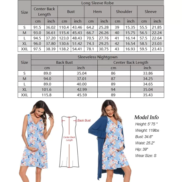 imageSWOMOG Women Maternity Nursing Gown and Robe Set 3 in 1 Labor Delivery Nursing Nightgown for Breastfeeding Hospital BathrobeLight Blue  Flower