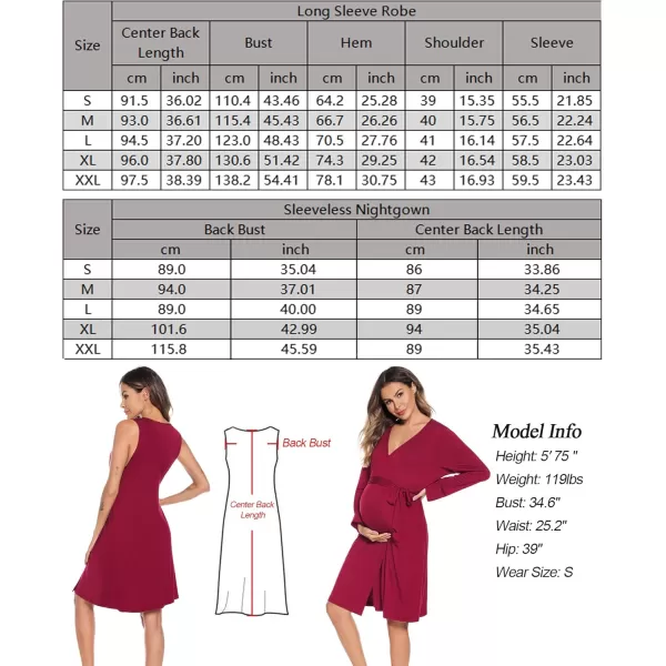 imageSWOMOG Women Maternity Nursing Gown and Robe Set 3 in 1 Labor Delivery Nursing Nightgown for Breastfeeding Hospital BathrobeWine Red