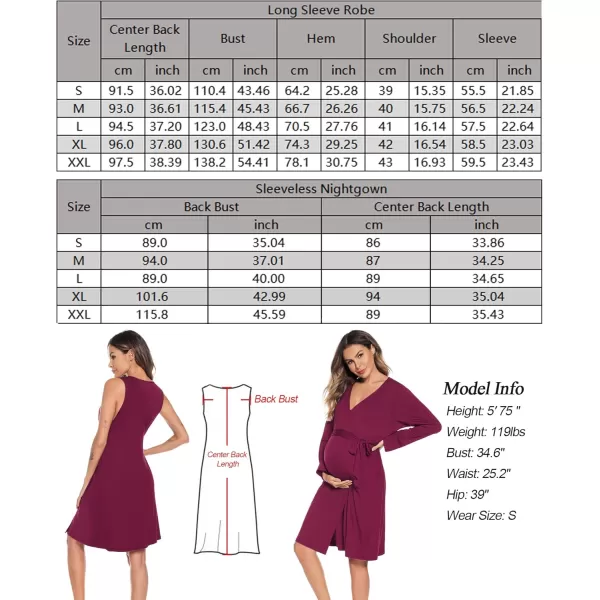 imageSWOMOG Women Maternity Nursing Gown and Robe Set 3 in 1 Labor Delivery Nursing Nightgown for Breastfeeding Hospital BathrobeWineberry