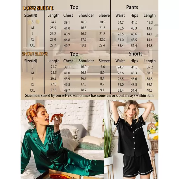 imageSWOMOG Womens Silk Satin Pajamas Sets 4PCS Long Sleeve Sleepwear Button Down Pjs Sets 3PCS Lounge Set Pants ampamp Shorts4pcsblack