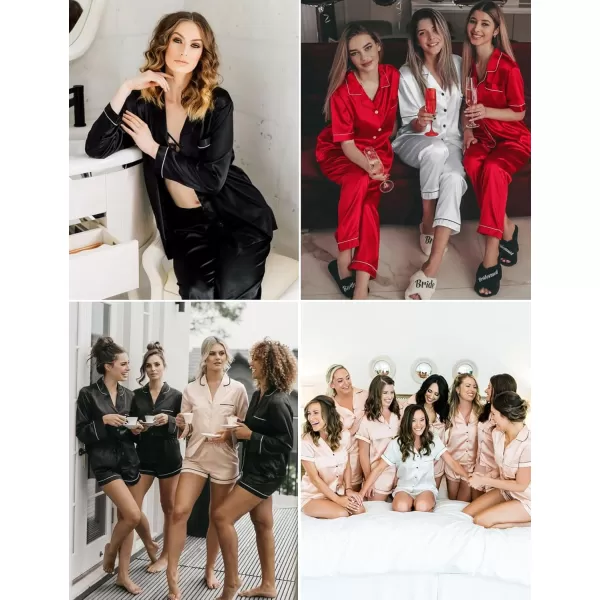 imageSWOMOG Womens Silk Satin Pajamas Sets 4PCS Long Sleeve Sleepwear Button Down Pjs Sets 3PCS Lounge Set Pants ampamp Shorts4pcsred