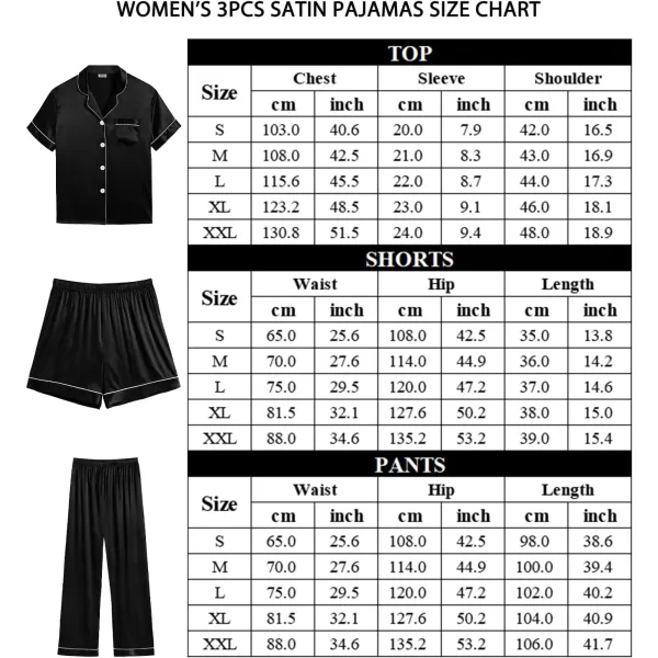 imageSWOMOG Womens Silk Satin Pajamas Sets 4PCS Long Sleeve Sleepwear Button Down Pjs Sets 3PCS Lounge Set Pants ampamp ShortsBlack3pcs