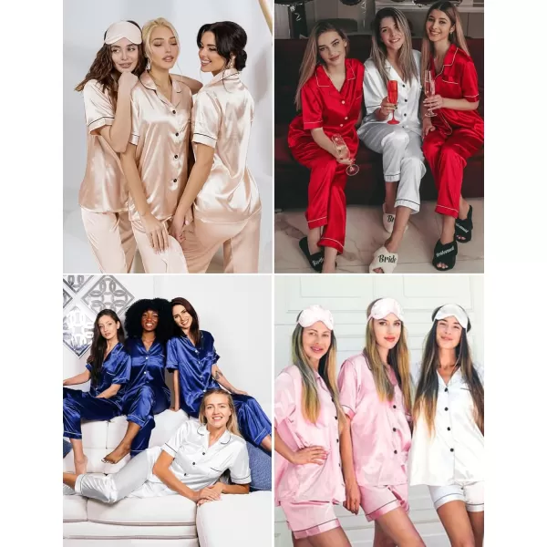 imageSWOMOG Womens Silk Satin Pajamas Sets 4PCS Long Sleeve Sleepwear Button Down Pjs Sets 3PCS Lounge Set Pants ampamp ShortsChampagne3pcs