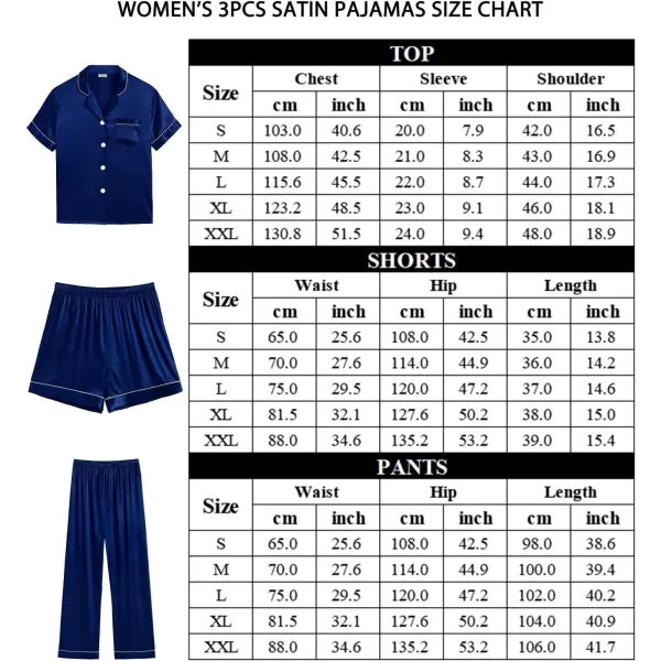 imageSWOMOG Womens Silk Satin Pajamas Sets 4PCS Long Sleeve Sleepwear Button Down Pjs Sets 3PCS Lounge Set Pants ampamp ShortsNavy Blue3pcs